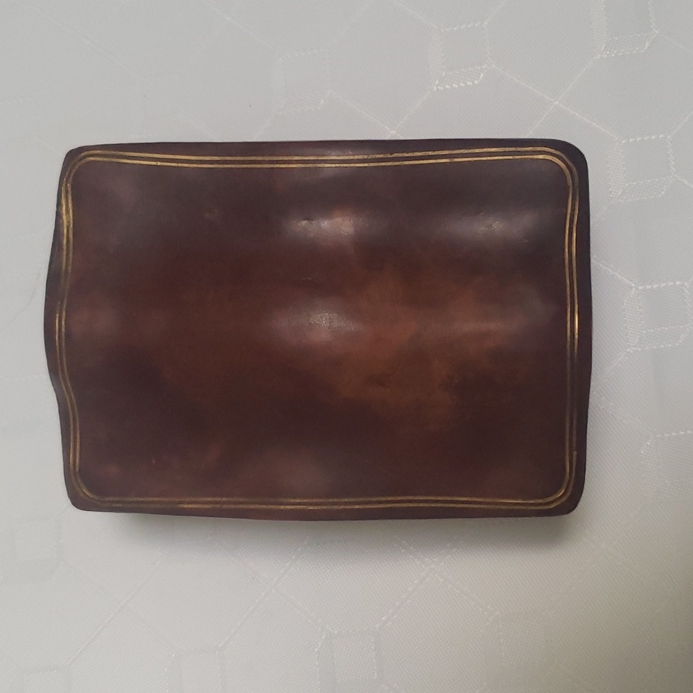 Vtg Italian Genuine Calf Leather BOX  Gold Detail